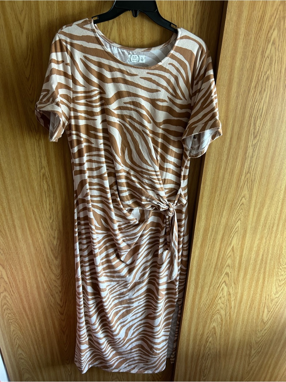Maurices Zebra-Print Maxi Dress in Tan and White with Side Knot